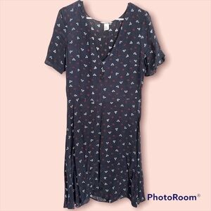 H&M Navy Floral Print Midi Buttoned down Dress